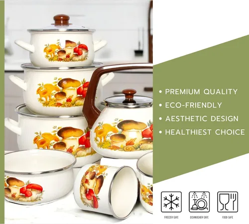 Vista 7 de STP GOODS Olla de aluminio esmaltado para setas y vientre, cazuela profunda con tapa de vidrio, utensilios de cocina, olla para sopa
