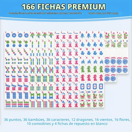 Vista 2 de Set de Juego de Mahjong Americano Jolitac, 166 Azulejos Premium, Set de Mahjong de 1.2 Pulgadas con Bolsa de Transporte Resistente, Bolsa