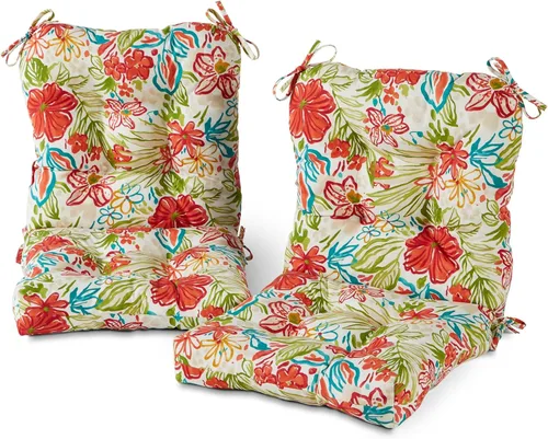 Vista 14 de Cojines para silla de exterior con bisagras, diseño de una sola pieza, cojín reversible para asiento y respaldo de patio con lazos, tela de Aloha