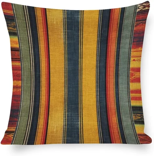 Vista 11 de Funda de cojín de lino con diseño de rayas bohemias, estilo bohemio, mexicano, retro, multicolor, funda de almohada decorativa de tela de lino