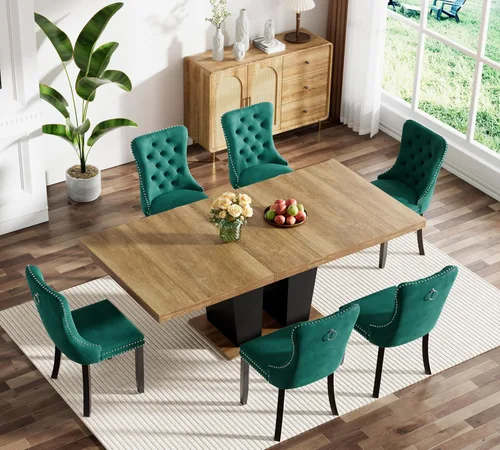Vista 81 de Juego de mesa de comedor extensible marrón de 63 a 78.74 pulgadas para 4, juego de mesa de comedor de 5 piezas con 4 sillas, mesa de cocina