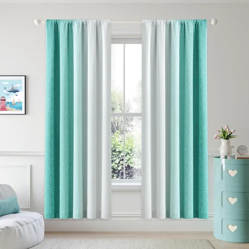 Vista 38 de Cortinas Ombre 100% Opacas de 63 Pulgadas de Largo 2 Paneles para Dormitorio Azul Blanco Patrón Degradado Oscurecimiento de Habitación Aislamiento