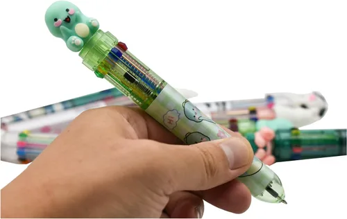 Vista 5 de 8 bolígrafos de dinosaurio multicolor 10 en 1 bolígrafos de colores conejo animal pluma retráctil pluma vaca para la escuela, oficina, fiesta