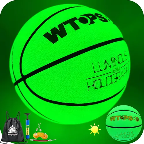 Vista 7 de Balón de baloncesto que brilla en la oscuridad azul, balón de baloncesto luminoso y genial con bomba y bolsa, para interiores y exteriores, de cuero
