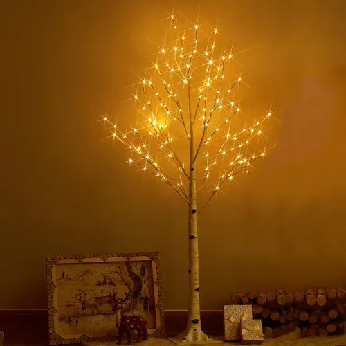 Vista 9 de Fudios Árbol de abedul iluminado de 4 pies, 200 luces LED, ramitas de Navidad, árboles de cadena de luces para interiores, para decoración