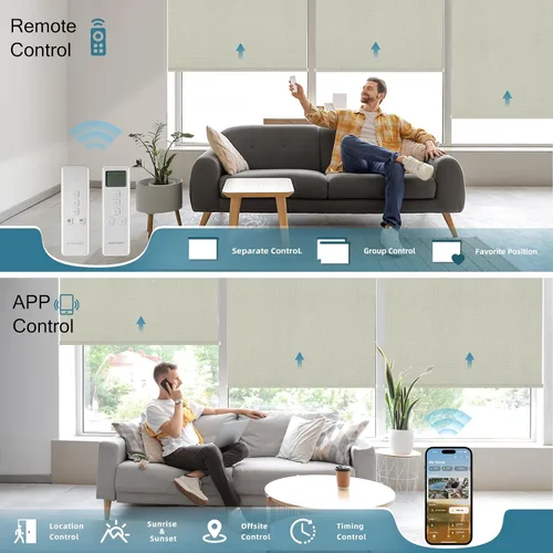 Vista 3 de Persiana enrollable motorizada, persianas inteligentes 100% opacas que funcionan con Homekit, Alexa, Google Home, control remoto, persianas