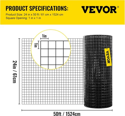 Vista 7 de VEVOR Tela Metálica, 24"x50' y Tamaño de Malla de 1"x1", Alambre Soldado de Acero Galvanizado Recubierto de Vinilo Calibre 16, con unos Alicates