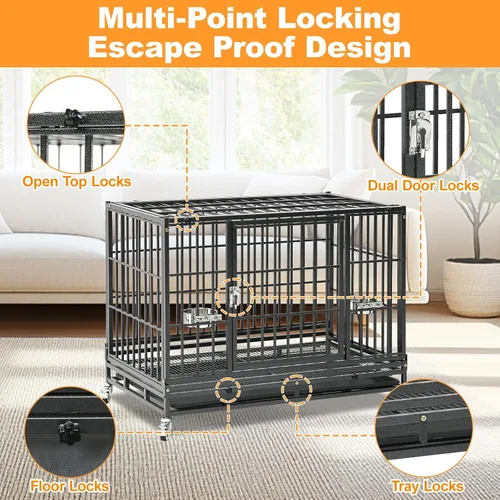 Vista 4 de Homey Pet Jaula apilable para perros de 36 pulgadas, resistente e indestructible, a prueba de escape, con 4 ruedas con bloqueo, bandeja extraíble