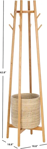 Vista 5 de SAFAVIEH Couture Collection Abellina - Perchero de madera maciza natural con cesta de almacenamiento