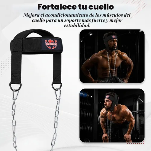 Vista 4 de Fightsense Arnés para el cuello con correa acolchada ajustable con cadena de acero, arnés de cabeza de levantamiento de pesas para ejercicio