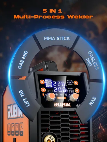 Vista 2 de Soldador MIG RUBIK, soldador de núcleo de flujo de 200 amperios 5 en 1, soldador MIG a gas/sin gas con núcleo de flujo MIG/Stick/Lift TIG/soldadura
