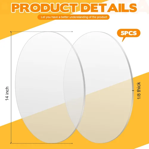 Vista 2 de Beeveer 5 hojas acrílicas redondas de 1/8 pulgadas, círculo acrílico transparente de 14 pulgadas de diámetro, disco redondo para pastel, mesa