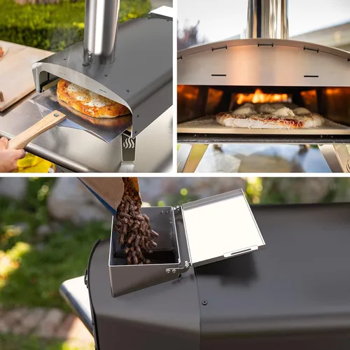 Vista 5 de Mimiuo Horno de pizza de pellets de madera para exteriores de 12 pulgadas, estufa de pizza de acero inoxidable resistente de 34.8 libras, pizza