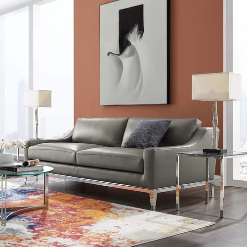 Vista 9 de Modway Arnés de sofá de cuero de 83.5" en gris con base de acero inoxidable
