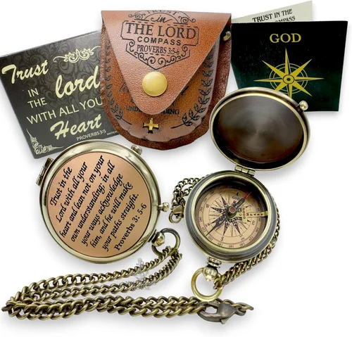Vista 10 de God’s Compass – Christian Brass Compass Gift Set with Engraved Bible Verses Faith-Based Religious Gifts for Graduation, Baptism, Confirmation &