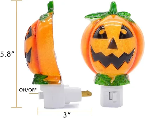 Vista 5 de Luz nocturna enchufable de calabaza con enchufe giratorio de 360 grados para decoración de Halloween