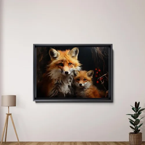 Vista 2 de Fox Mother Cub Print, In The Style Of Stencil,Based, Kids Wall Art, Kids Wall Art Display, Mom And Baby Animal Art Print, Canvas, Art Print