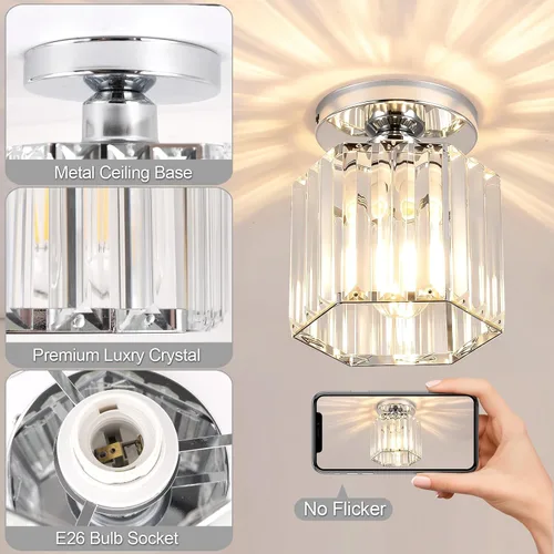 Vista 4 de Mini lámpara de techo de cristal, lámpara de techo para Cromo 5.9 pulgadas