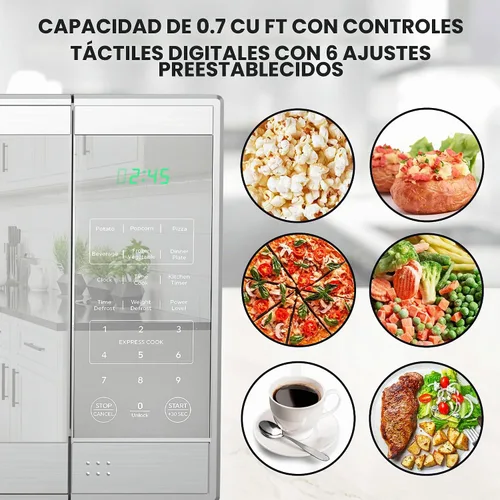 Vista 4 de Total Chef Horno microondas de 0.7 pies cúbicos – Aparato de cocina pequeño de encimera, microondas de acero inoxidable con toque digital, funciones