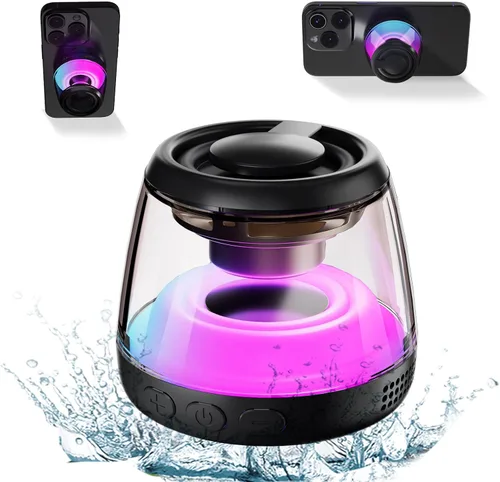 Vista 8 de Altavoz Bluetooth magnético, altavoz Bluetooth de inducción inalámbrico, mini soporte portátil para teléfono celular para iPhone, cordón y luz