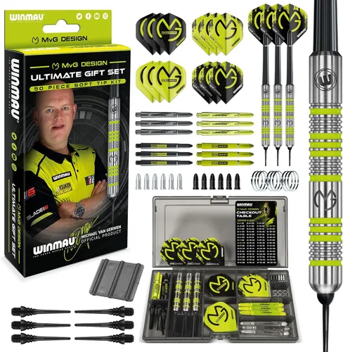 Vista 6 de Winmau - Professional Player - Michael Van Gerwen MvG Gift Set - 50 Piece Professional Darts Set - Includes 4 Sets of Stems, 4 Sets of Flights and