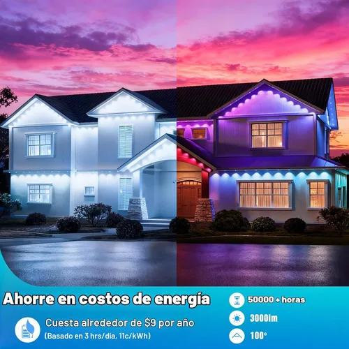 Vista 5 de Luces permanentes para exteriores de la casa, 200 pies, RGB+IC, luces inteligentes para aleros con color DIY, IP67 impermeables, control