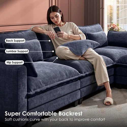 Vista 3 de Marsail - Sofá modular modular de 110.6 pulgadas, sofá de asiento profundo en nube, azul marino