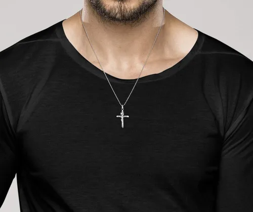 Vista 5 de Miabella Rhodium Plated 925 Sterling Silver Small or Large Crucifix Cross Necklace for Men Women Cross Pendant with Rope Chain Made in Italy