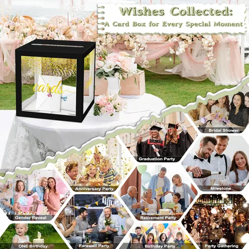 Vista 3 de WNINK Caja transparente para tarjetas de regalo, caja de recepción de tarjetas para cumpleaños, boda, compromiso, despedida de soltera o baby
