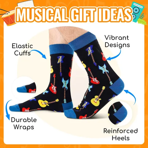 Vista 4 de HAPPYPOP Regalos de notas musicales para hombres, calcetines novedosos para piano de guitarra, regalos de batería para amantes de la música