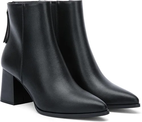 Vista 5 de Jeossy Botines de tacón grueso para mujer, botines de tacón de bloque apilados con punta puntiaguda