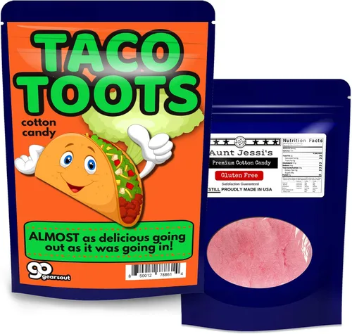 Vista 2 de Gears Out Taco Toots Cotton Candy - Divertido regalo de tacos para niños y adultos, rosa, fabricado en Estados Unidos