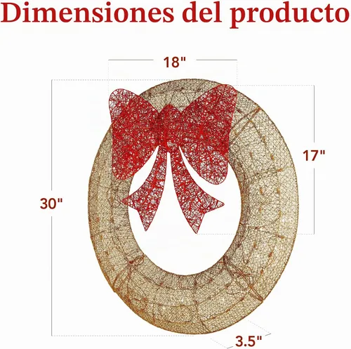 Vista 7 de Best Choice Products - Corona navideña para exterior, preiluminada, de 30 pulgadas, con decoración LED de metal para las fiestas, para el hogar