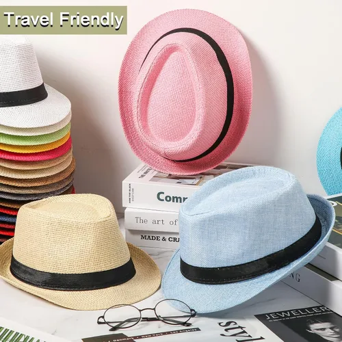 Vista 5 de 22 sombreros de paja para hombres y mujeres, sombreros cubanos a granel, sombreros de fiesta, sombrero de Panamá, gorras de ala corta, sombreros