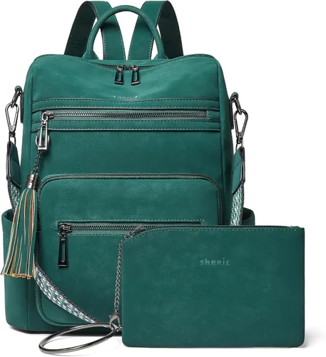 Vista 10 de Mochila de cuero Shrrie para mujer, bolso de diseñador de moda para mujer, mochila de viaje convertible, bolso de hombro con muñequera, Mochilas