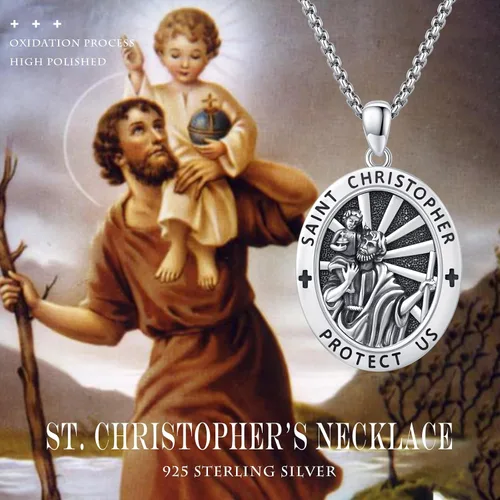 Vista 3 de Collar con colgante de plata de ley 925 con medalla de San Patrón, joyería religiosa para hombres y mujeres, con cadena de acero inoxidable 316L