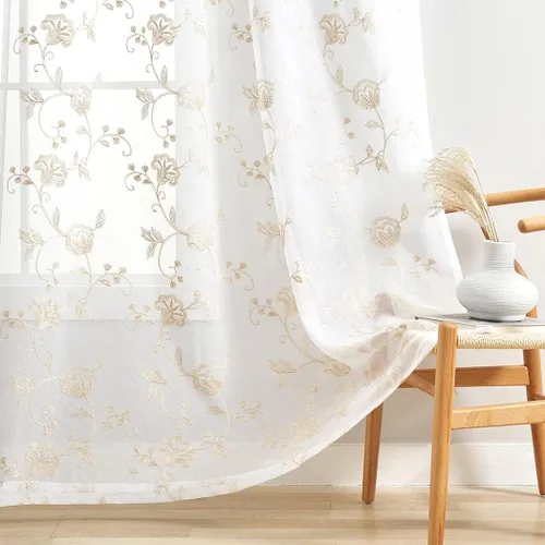 Vista 10 de MYSTIC-HOME Juego de cortinas de niveles transparentes blancas para cocina de 24 pulgadas de largo, tratamiento de cortinas para ventanas pequeñas