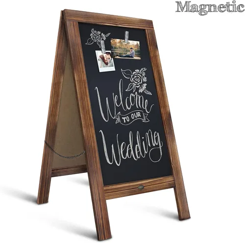 Vista 7 de Cartel en forma de "A" con pizarra de HBCY Creations: Letrero de madera maciza de 40x20 en forma de "A", pizarra rústica marrón de doble cara