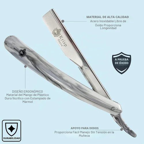 Vista 2 de Maquinillas de afeitar rectas profesionales para hombres - Maquinilla de afeitar de borde recto para afeitado cercano - Navajas de afeitar