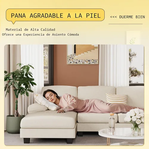 Vista 3 de JUMMICO Sofás Seccionales para Sala de Estar, Sofá en Forma de U con Tela de Chenilla, Sofá Moderno de 4 Asientos con Almohadas Removibles