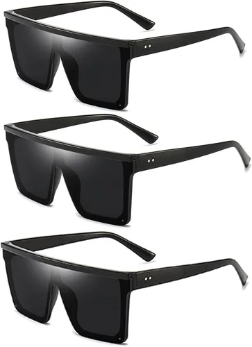 Vista 16 de Dollger - Gafas de sol cuadradas de gran tamaño para mujer y hombre, de moda, armazón negro con parte superior plana
