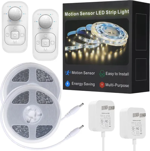 Vista 12 de Luces con sensor de movimiento para debajo del gabinete: tira de luces LED enchufables para interiores con adaptador de corriente, atenuador