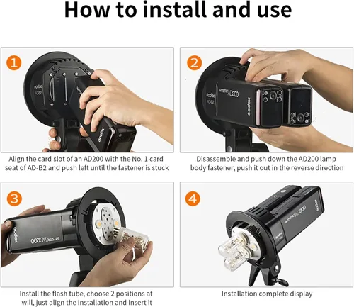 Vista 3 de Godox AD-B2 - Cabezal de luz de doble tubo tipo S Bowens Mount Flash Soporte de cabeza doble para instalar 2 flashes de bolsillo Godox AD200