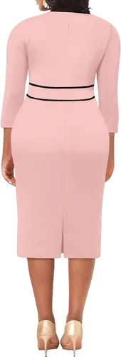 Vista 2 de FANDEE Vestido de tubo ajustado vintage para mujer, talla grande, elegante, manga 34, dobladillo con volantes, abertura para vestidos de fiesta