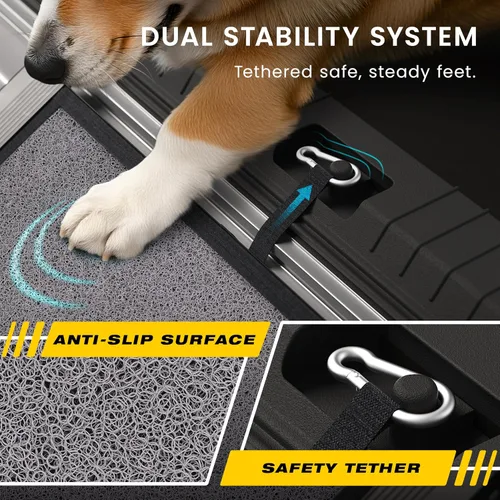 Vista 3 de Rampa portátil para perros para automóvil, rampa plegable para automóvil, camión, SUV, cama alta y sofá con pies antideslizantes y alfombra