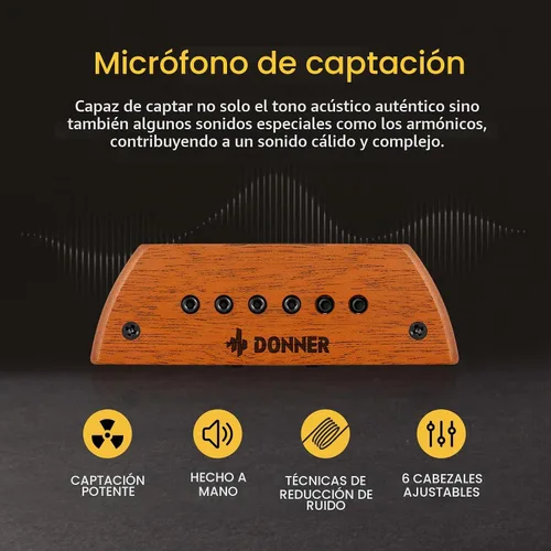 Vista 3 de Donner Pastilla de guitarra acústica, pastillas de guitarra, pastilla activa de caoba con cabezales ajustables Humbucker