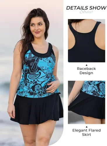 Vista 2 de Summer Mae Traje de baño tankini floral para mujer con control de abdomen dos piezas estilo vintage