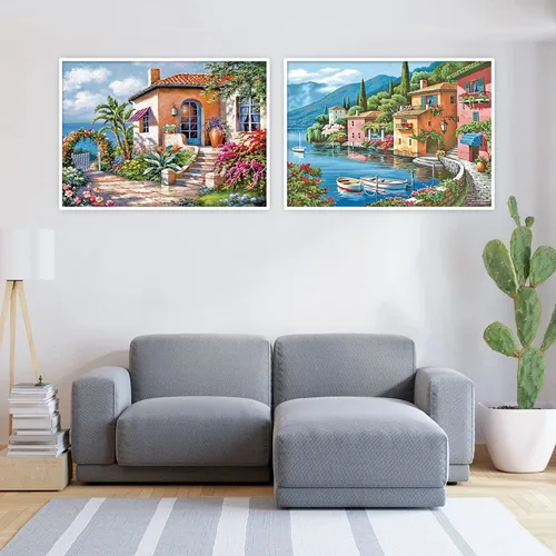 Vista 7 de Tontut Paquete de 10 kits de pintura de diamantes para adultos, arte de diamantes de paisaje, pintura de diamantes de alta definición, arte
