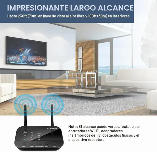 Vista 6 de SIMOLIO Receptor transmisor Bluetooth para TV, adaptador de baja latencia