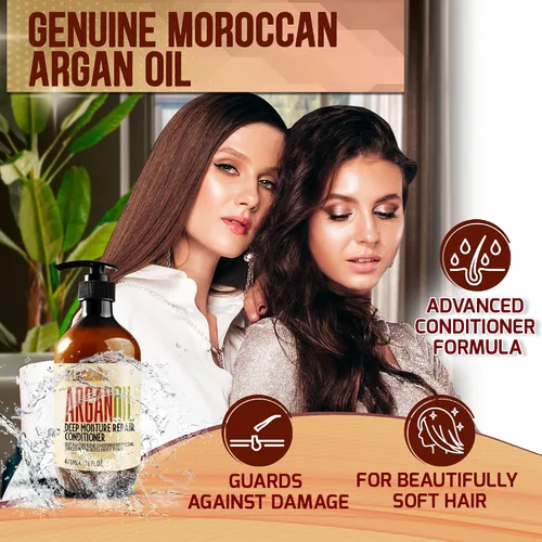 Vista 2 de Acondicionador marroquí de aceite de argán, productos sin sulfato para mujeres y hombres, hidratación profunda para cabello seco, rizado, teñido